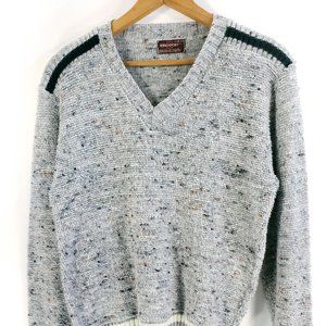 Vintage Kingsport Long Sleeve Pullover Sweater Men's Medium Gray White Black